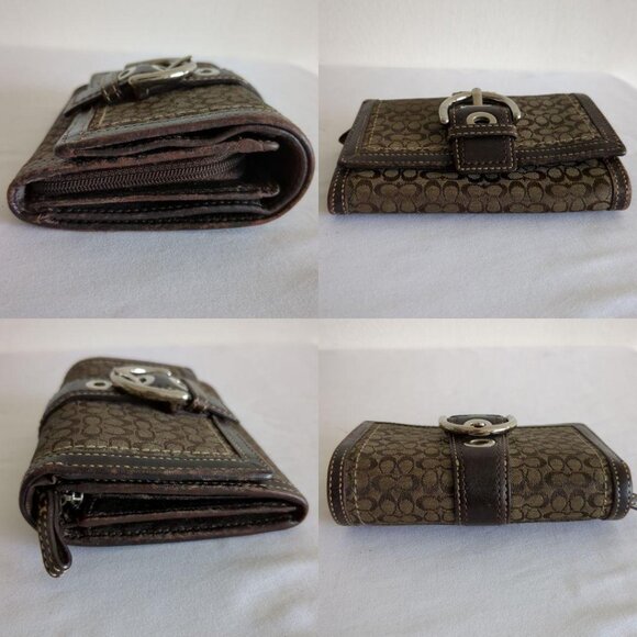 COACH bi-fold wallet canvas leather signature brown - Picture 3 of 12